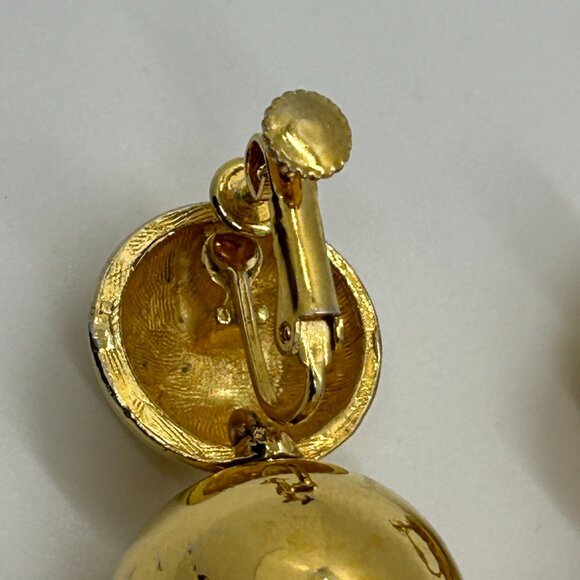 Vintage Gold-tone Double Ball Earrings Screw Back Statement 1960 Mod Design MCM - Picture 5 of 13